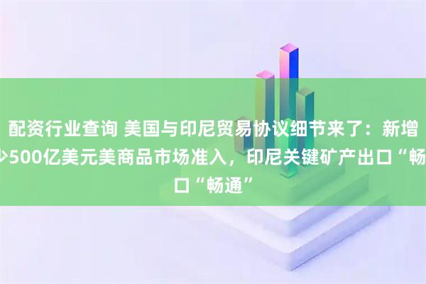 配资行业查询 美国与印尼贸易协议细节来了：新增至少500亿美元美商品市场准入，印尼关键矿产出口“畅通”