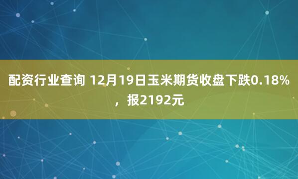 配资行业查询 12月19日玉米期货收盘下跌0.18%，报2192元